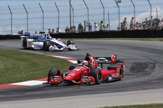 Graham Rahal leads Marco Andretti through the Turn 2 Keyhole turn during the Honda Indy 200 at Mid-Ohio -- Photo by: Chris Jones