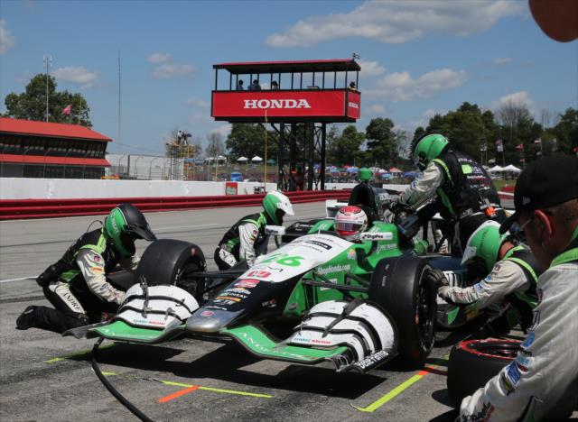 Carlos Munoz comes in for an early stop during the Honda Indy 200 at Mid-Ohio -- Photo by: Chris Jones