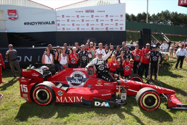 Graham Rahal and the Rahal Letterman Lanigan Racing team celebrate their victory in the Honda Indy 200 at Mid-Ohio -- Photo by: Chris Jones