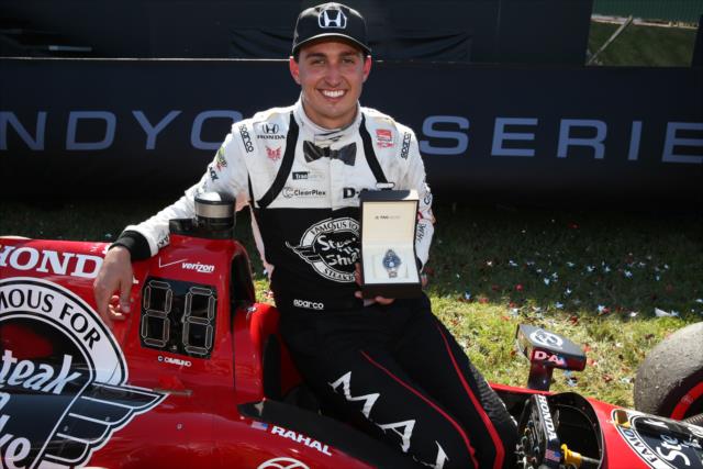 Graham Rahal shows off his Tag Heuer Winner's Watch following his victory in the Honda Indy 200 at Mid-Ohio -- Photo by: Chris Jones