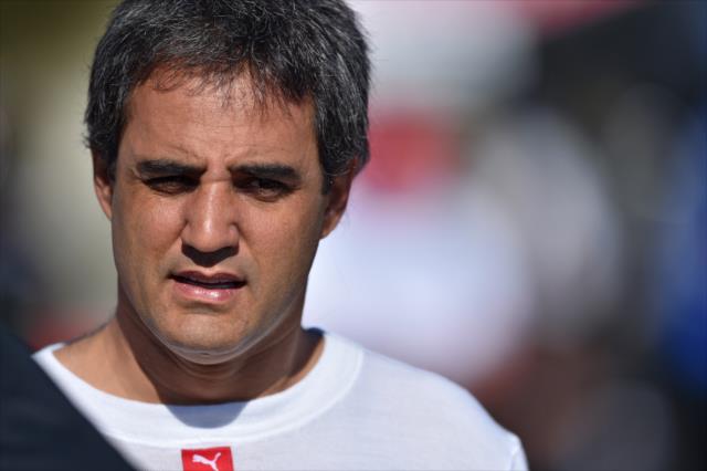 Juan Pablo Montoya waits on pit lane prior to the final warmup for the Honda Indy 200 at Mid-Ohio -- Photo by: John Cote