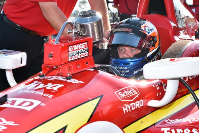 Felix Rosenqvist sits in the No. 9 Target Chevrolet on pit lane during the team test at Mid-Ohio Sports Car Course -- Photo by: Chris Owens