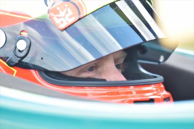 Spencer Pigot sits in his No. 20 Fuzzy's Vodka Chevrolet on pit lane during the team test at the Mid-Ohio Sports Car Course -- Photo by: Chris Owens