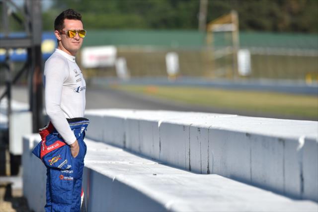 Mikhail Aleshin watches track activity during the team test at the Mid-Ohio Sports Car Course -- Photo by: Chris Owens