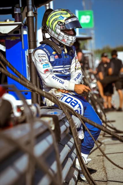 Tony Kanaan sits along pit wall during the team test at the Mid-Ohio Sports Car Course -- Photo by: Chris Owens