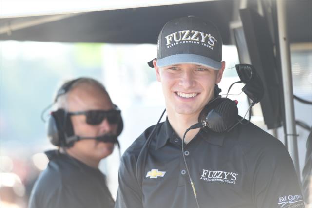 Josef Newgarden watches track activity from pit lane during the team test at the Mid-Ohio Sports Car Course -- Photo by: Chris Owens