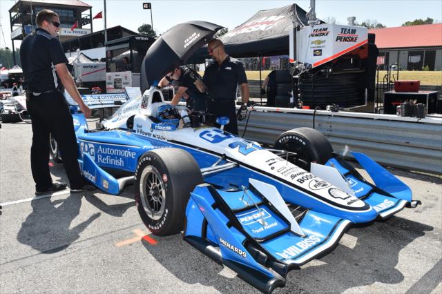 Simon Pagenaud sits in his No. 22 PPG Chevrolet on pit lane during the team test at the Mid-Ohio Sports Car Course -- Photo by: Chris Owens