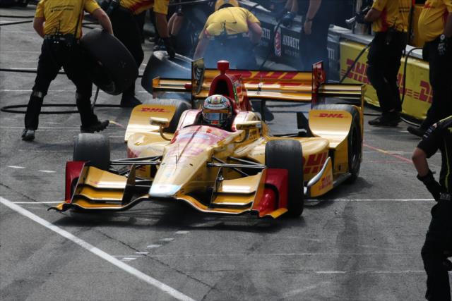 Ryan Hunter-Reay peels out of his pit stall during the final warmup for the Honda Indy 200 at Mid-Ohio -- Photo by: Bret Kelley