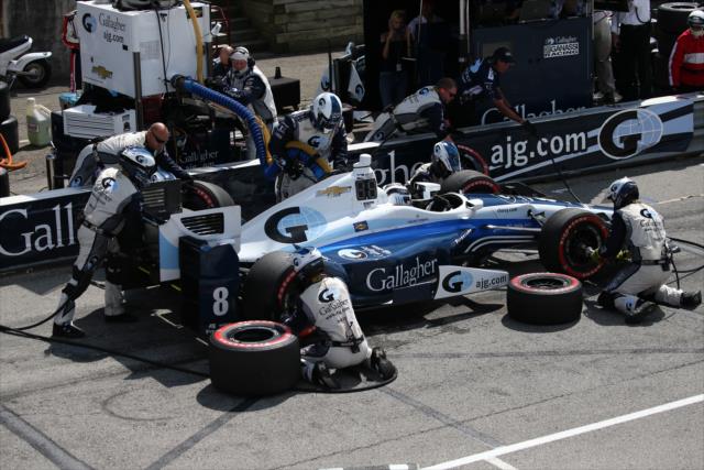 Max Chilton comes in for tires and fuel on pit lane during the Honda Indy 200 at Mid-Ohio -- Photo by: Bret Kelley