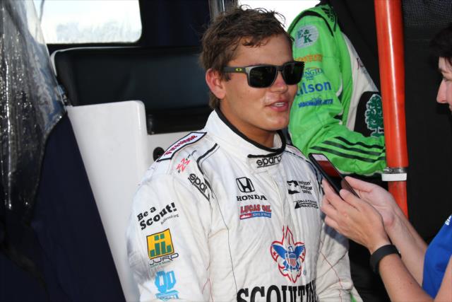 RC Enerson is interviewed on pit lane following his debut race in the Honda Indy 200 at Mid-Ohio -- Photo by: Bret Kelley