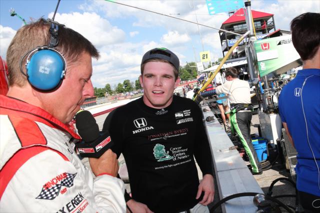 Conor Daly is interviewd along pit lane following his 6th Place finish in the Honda Indy 200 at Mid-Ohio -- Photo by: Bret Kelley