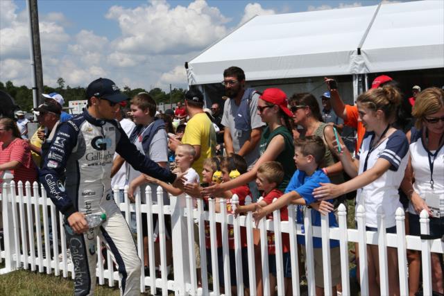 Max Chilton greets the fans during pre-race festivities for the Honda Indy 200 at Mid-Ohio -- Photo by: Chris Jones