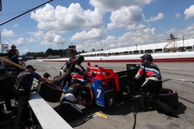 Mikhail Aleshin comes in for tires and fuel on pit lane during the Honda Indy 200 at Mid-Ohio -- Photo by: Chris Jones