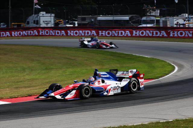 Takuma Sato rolls through the Turn 12 Carousel turn during the final warmup for the Honda Indy 200 at Mid-Ohio -- Photo by: Chris Jones