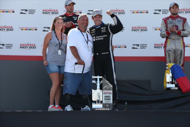 Simon Pagenaud celebrates in Victory Circle following his win in the Honda Indy 200 at Mid-Ohio -- Photo by: Chris Jones