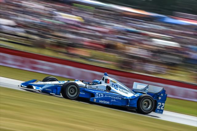 Simon Pagenaud sets up for Turn 5 during the Honda Indy 200 at Mid-Ohio -- Photo by: Chris Owens