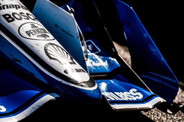 Battle scars adorn the No. 22 PPG Chevrolet of Simon Pagenaud following his victory in the Honda Indy 200 at Mid-Ohio -- Photo by: Chris Owens
