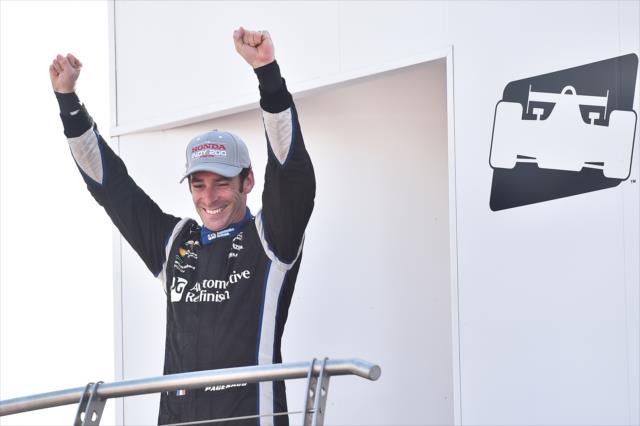 Simon Pagenaud is introduced to the crowd following his victory in the Honda Indy 200 at Mid-Ohio -- Photo by: Chris Owens