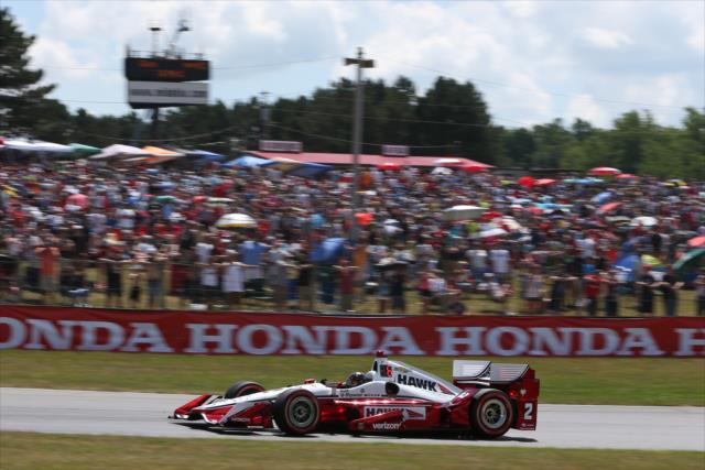 Juan Pablo Montoya sets up for Turn 5 during the Honda Indy 200 at Mid-Ohio -- Photo by: Joe Skibinski