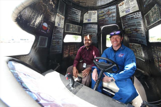 Scott Dixon gets ready to pilot a NASA buggy at the Glenn Research Center in Cleveland -- Photo by: Joe Skibinski