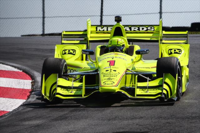 Simon Pagenaud sails into the Turn 2 Keyhole turn during the final warmup for the Honda Indy 200 at Mid-Ohio -- Photo by: Bret Kelley