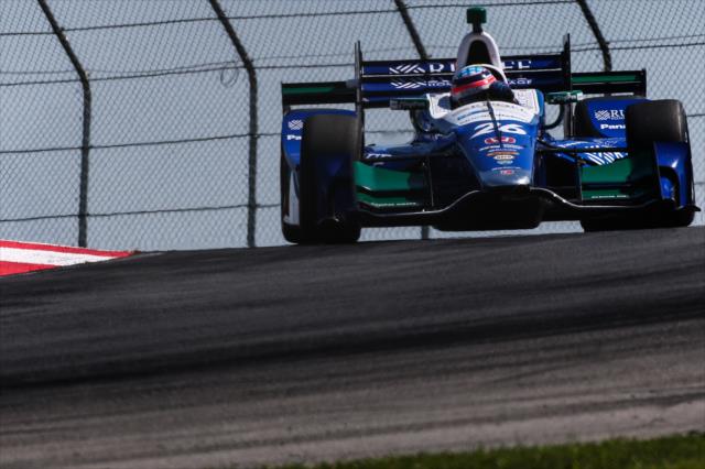Takuma Sato sails down the Turn 2 Keyhole turn during the final warmup for the Honda Indy 200 at Mid-Ohio -- Photo by: Bret Kelley