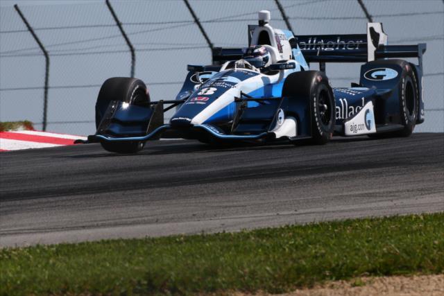 Max Chilton throws his Honda into the Turn 2 Keyhole turn during the final warmup for the Honda Indy 200 at Mid-Ohio -- Photo by: Bret Kelley
