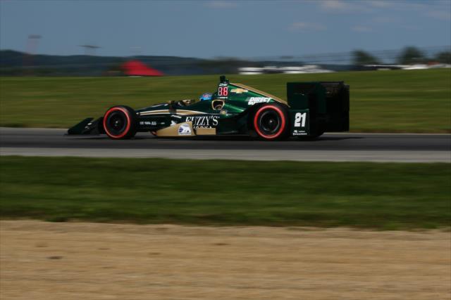 JR Hildebrand rolls out of the Turn 2 Keyhole turn during the Honda Indy 200 at Mid-Ohio -- Photo by: Bret Kelley