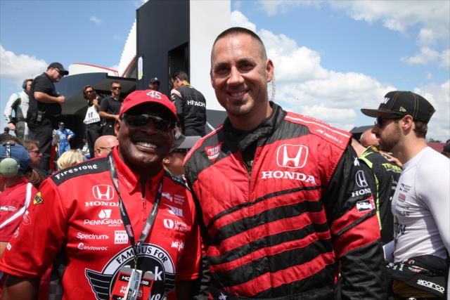 Ohio sports legends Archie Griffin and Travis Hafner pose for a photo during pre-race festivities for the Honda Indy 200 at Mid-Ohio -- Photo by: Chris Jones