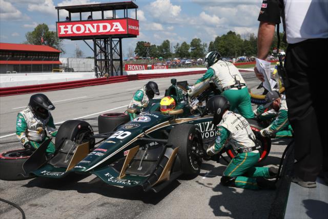 Spencer Pigot comes in for tires and fuel on pit lane during the Honda Indy 200 at Mid-Ohio -- Photo by: Chris Jones