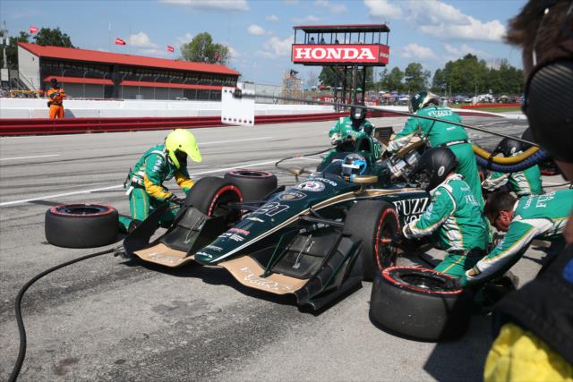 JR Hildebrand comes in for tires and fuel on pit lane during the Honda Indy 200 at Mid-Ohio -- Photo by: Chris Jones
