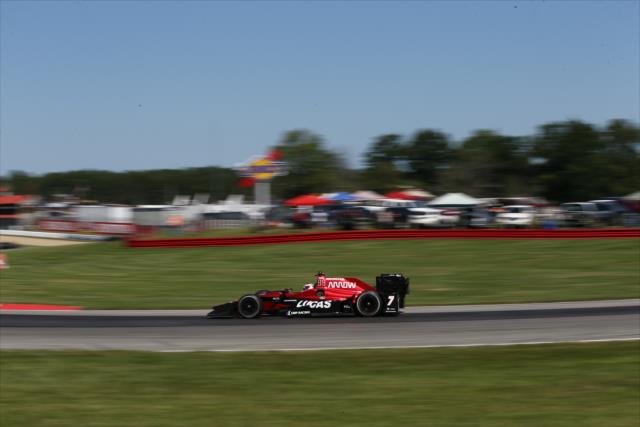 Mikhail Aleshin rounds the Turn 12 Carousel during the final warmup for the Honda Indy 200 at Mid-Ohio -- Photo by: Chris Jones