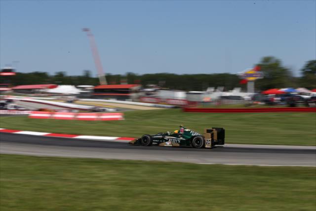 Spencer Pigot rounds the Turn 12 Carousel during the final warmup for the Honda Indy 200 at Mid-Ohio -- Photo by: Chris Jones