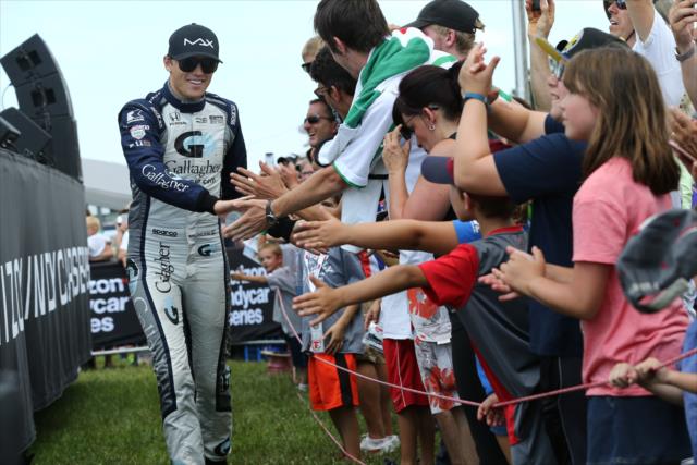 Max Chilton greets the fans during pre-race introductions for the Honda Indy 200 at Mid-Ohio -- Photo by: Chris Jones