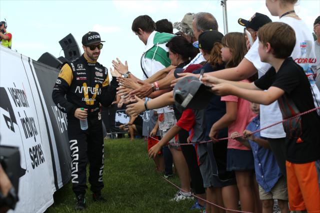 James Hinchcliffe greets the fans during pre-race introductions for the Honda Indy 200 at Mid-Ohio -- Photo by: Chris Jones