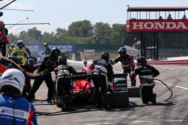 Mikhail Aleshin comes in for tires and fuel on pit lane during the Honda Indy 200 at Mid-Ohio -- Photo by: Chris Jones