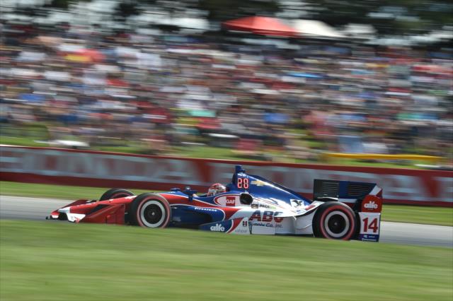 Carlos Munoz flies up the Turn 5 hill during the Honda Indy 200 at Mid-Ohio -- Photo by: Chris Owens