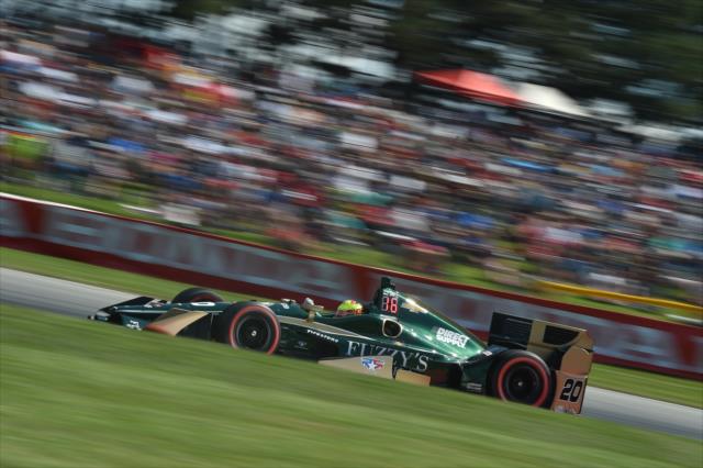 Spencer Pigot flies up the Turn 5 hill during the Honda Indy 200 at Mid-Ohio -- Photo by: Chris Owens