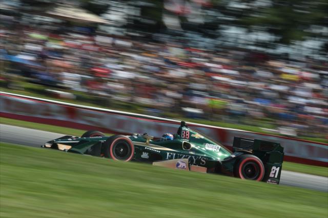 JR Hildebrand flies up the Turn 5 hill during the Honda Indy 200 at Mid-Ohio -- Photo by: Chris Owens