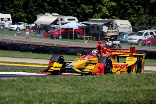 Ryan Hunter-Reay on course during the final warmup for the Honda Indy 200 at Mid-Ohio -- Photo by: Joe Skibinski