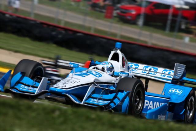 Josef Newgarden on course during the final warmup for the Honda Indy 200 at Mid-Ohio -- Photo by: Joe Skibinski