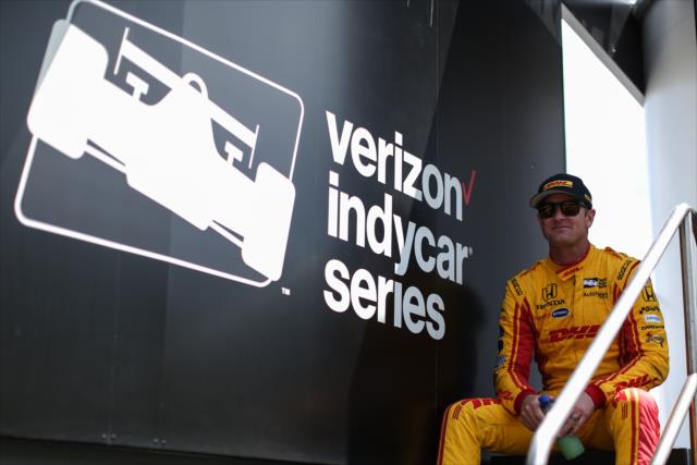 Ryan Hunter-Reay waits backstage during pre-race festivities the Honda Indy 200 at Mid-Ohio -- Photo by: Joe Skibinski