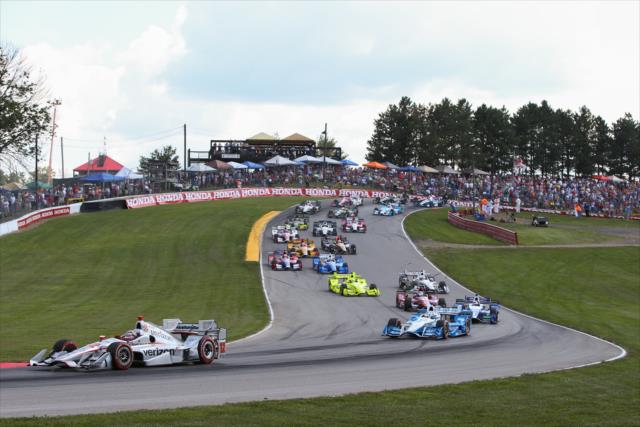 Will Power leads the field through Turns 5-6 during the start of the Honda Indy 200 at Mid-Ohio -- Photo by: Joe Skibinski