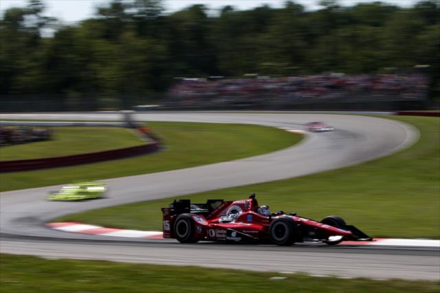 Graham Rahal hammers the apex of Turn 5 during the Honda Indy 200 at Mid-Ohio -- Photo by: Joe Skibinski