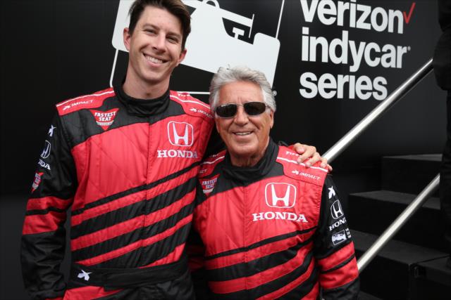 Mario Andretti with TJ Hunt during pre-race festivities for the Honda Indy 200 at Mid-Ohio -- Photo by: Chris Jones