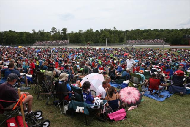 A packed hillside watch the action in Turns 4-5 during the Honda Indy 200 at Mid-Ohio -- Photo by: Chris Jones