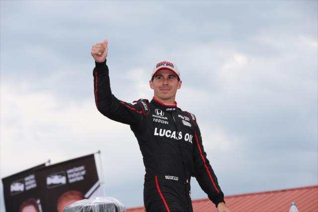 Robert Wickens is introduced into Victory Circle following his 2nd Place finish in the Honda Indy 200 at Mid-Ohio -- Photo by: Chris Jones