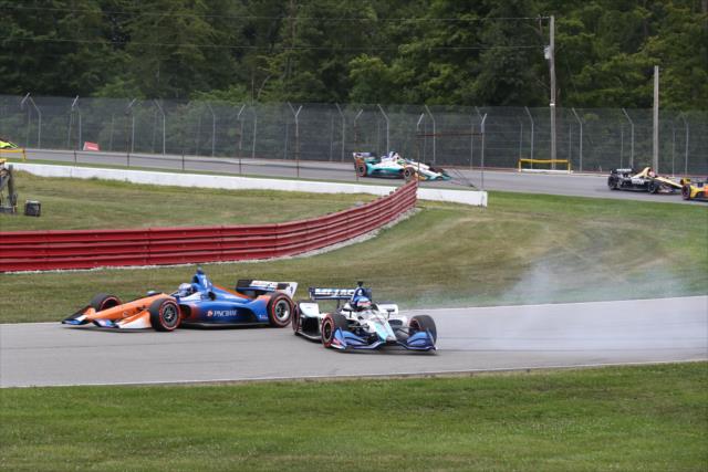 Takuma Sato gets spun exiting Turn 4 during the early stages of the Honda Indy 200 at Mid-Ohio -- Photo by: Chris Jones