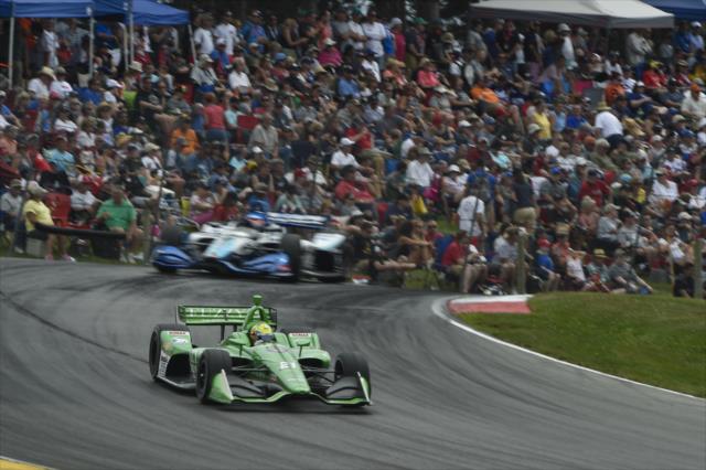 Spencer Pigot launches over the Turn 5 hill during the Honda Indy 200 at Mid-Ohio -- Photo by: Chris Owens