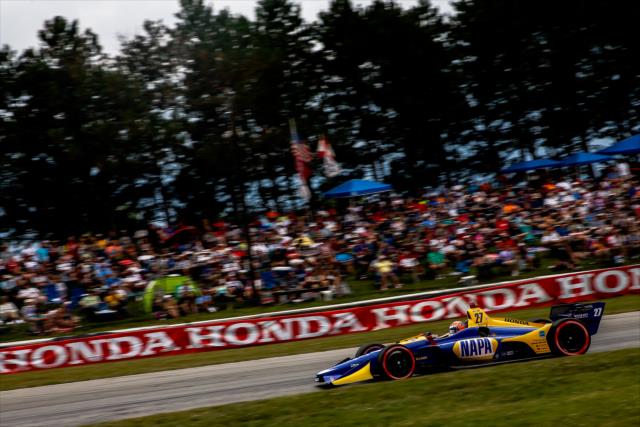 Alexander Rossi screams through Turn 5 during the Honda Indy 200 at Mid-Ohio -- Photo by: Joe Skibinski